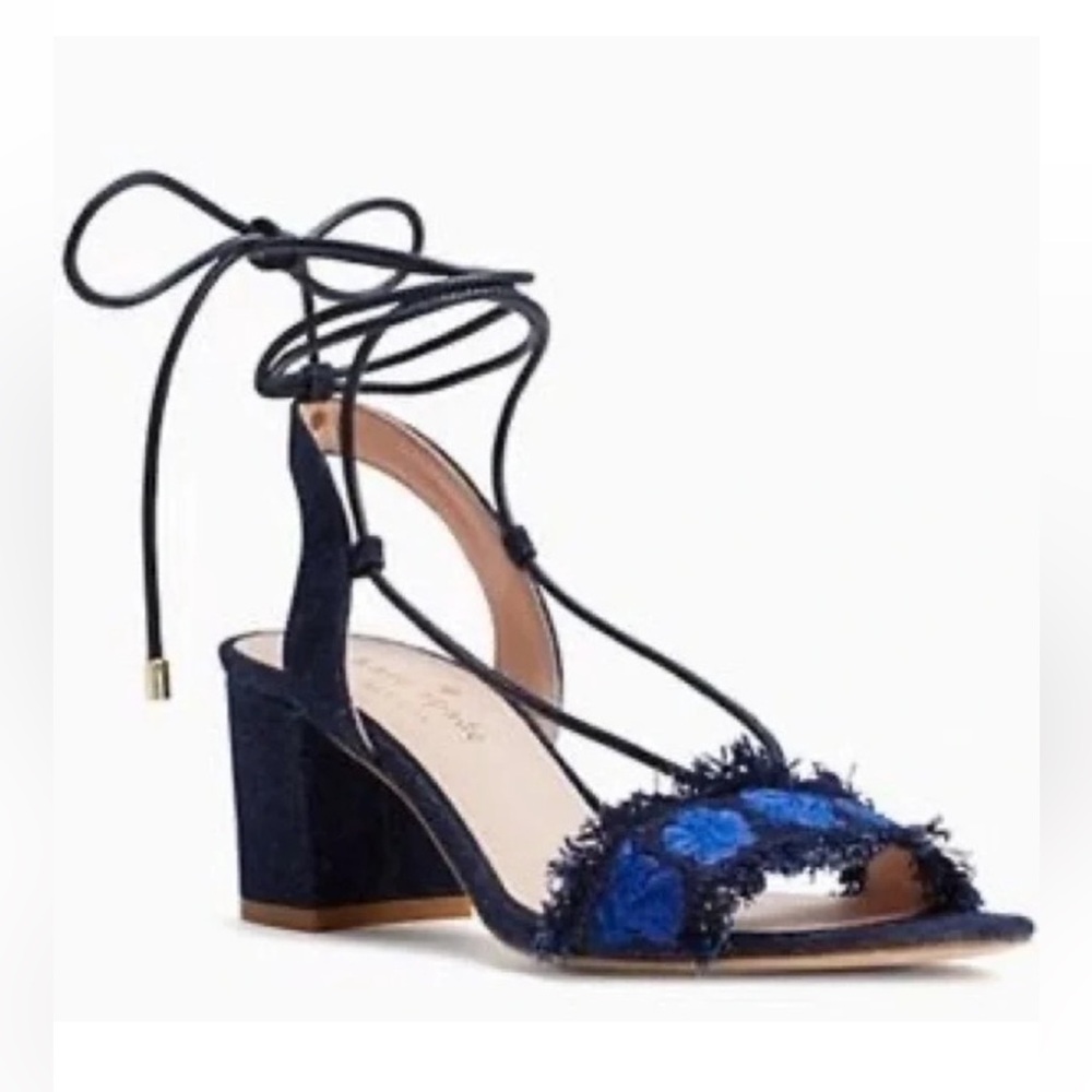 Kate Spade New York Indigo Embroidered Denim Lace Up Block Heel Sandals 6.5 New - Picture 7 of 7